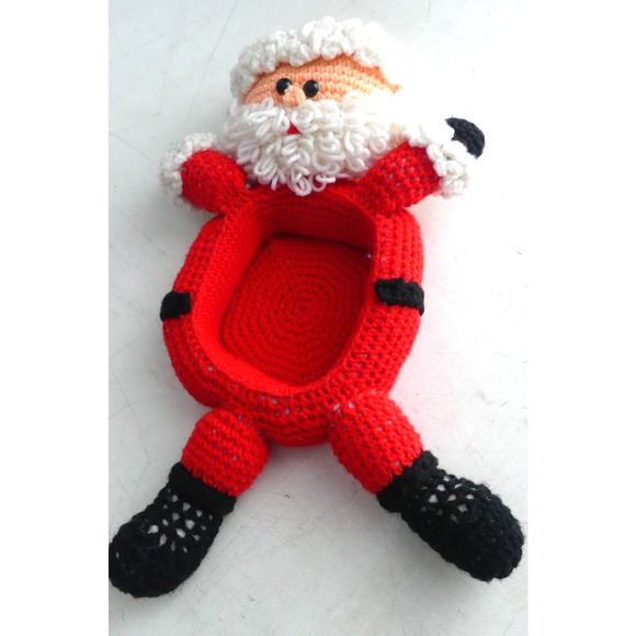 Vintage Handmade Crochet Santa Dish Doll 18" Full Body Arms Legs Full Beard - Picture 1 of 8